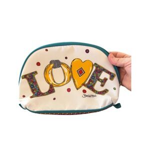 Brighton Cosmetic Bag Womens Small White Teal Excellent Love Heart Jewel Pop Art